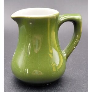 Hall China Olive Green Mini Creamer 2.5" Vintage Restaurant Ware 1940s-50s USA